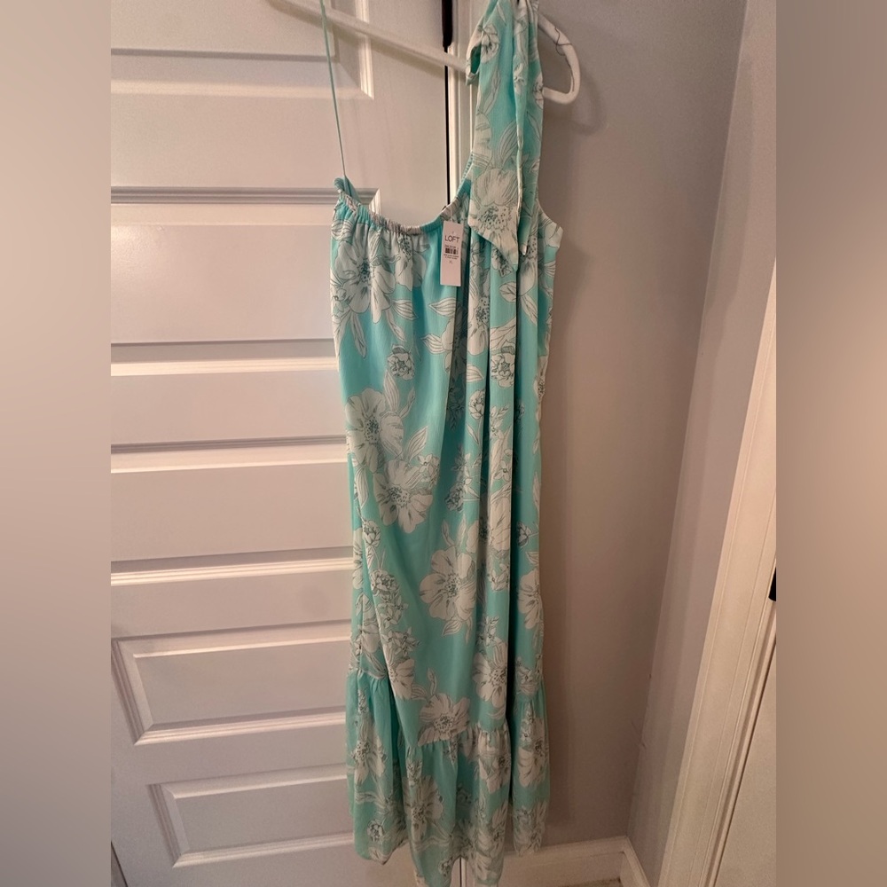 LOFT One Shoulder Dress in Aqua and White Floral